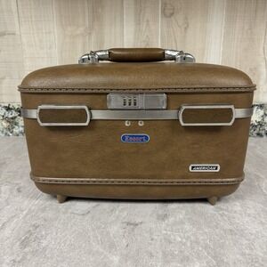 Vintage Brown American Tourister Escort Travel Train Cosmetic Hard Case Luggage